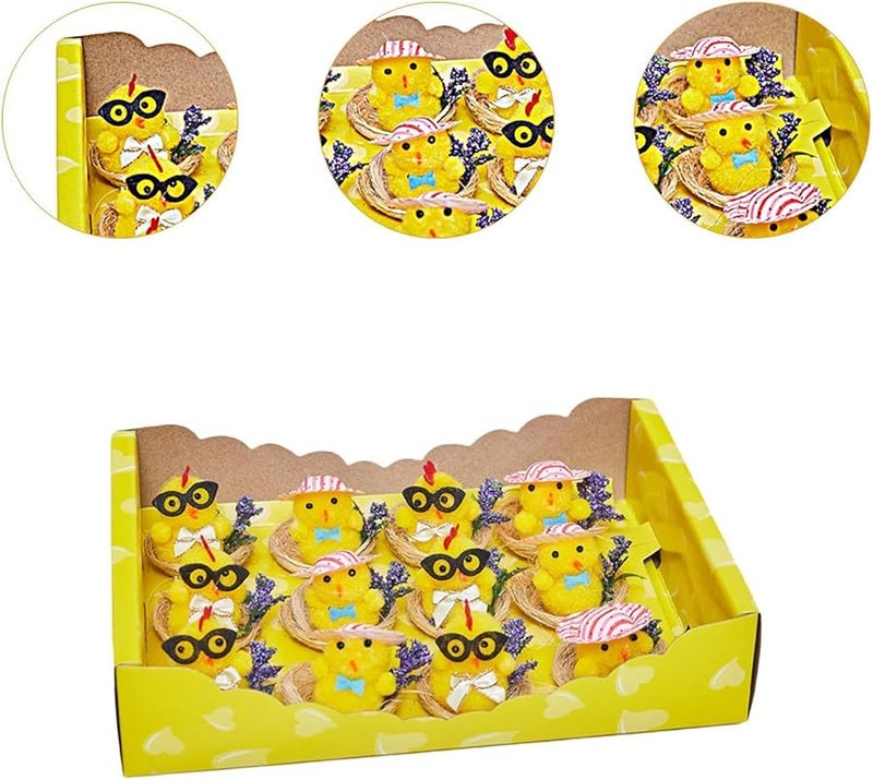 Easter Chicks Ornaments Miniature Animal Decor Holiday Gift Chick With Hat Glass - Image 2
